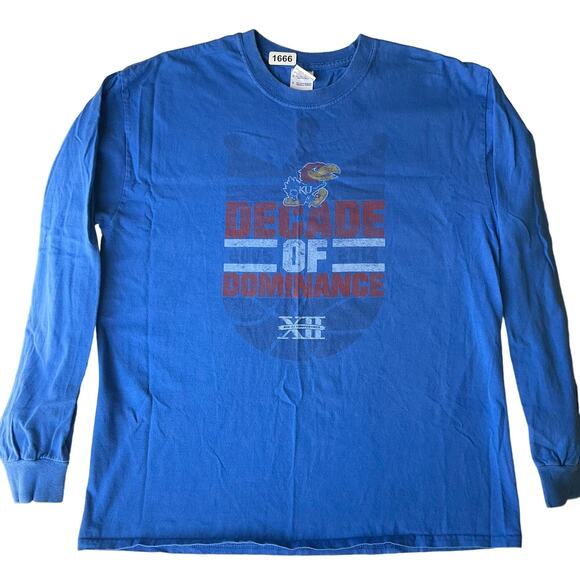 Gildan Men’s Long Sleeve T-shirt size L, Blue, Decade Of Dominance KU - Picture 1 of 7